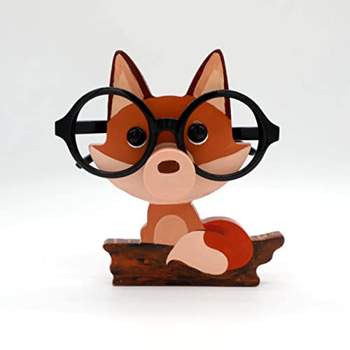 HBSGS Brillenhalter aus Holz, kreativer niedlicher Tier-Brillenhalter, handgefertigt, kreatives Sonnenbrillen-Display für Desktop-Accessoire, Heimbüro-Dekor, Geburtstag（Hund） (Fuchs)