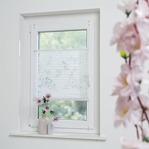 Plissee mit ausgebranntem Äste-Motiv, halbtransparent, inkl. Klemmträger, Breite: 50 cm/Länge: 130 cm, Farbe: weiß