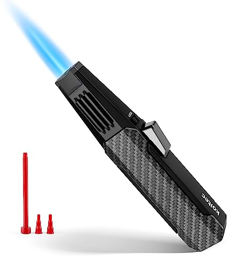 KOLTEC Butane Torch, Outdoor Windproof Cooking Torch Lighter, Refillable Adjustable Jet Flame Kitchen Butane Lighter with Safety and Fire Lock, Gift Box Package (Gas Not Included) (Black)