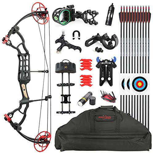 SHARROW Compoundbogenset Jagdbogen 45-60lbs/ 55-70lbs Erwachsenes Ziel Praxis Jagd Compound Bogen und Pfeile Set IBO 340FPS für Schießen im Freien (55-70lbs, Schwarz&Rot)