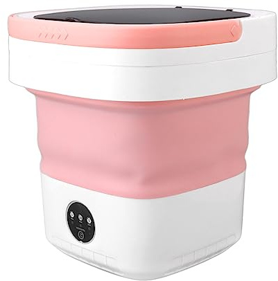 Mini Faltbare Waschmaschine 7.5L zusammenklappbares Design, Mini tragbare Waschmaschine Vollautomatischer Betrieb Soft Trocknungsfunktion für Unterwäsche (Rosa)