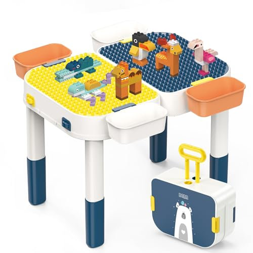 RedCrab Kids Foldable Building Block Table, Children's Multi Activity Play Table Set with Storage, Kids Play Large Multi Activity Table - Convertible into Luggage with Wheels