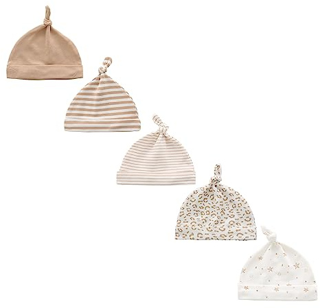 Ecojoy Newborn Baby 5 Mützen und 5 Paar Kratzfeste Fäustlinge für Babys Jungen und Mädchen, Alter 0-6 Monate 100% Baumwolle