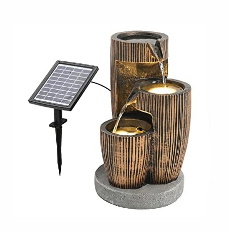 Fuente de Agua para jardín al Aire Libre Bomba de Agua eléctrica Soalr Efecto Barril de Madera Fuente de cataratas LED Jardín al Aire Libre Cascadas de pie Fuentes para el Patio del hogar Decoration