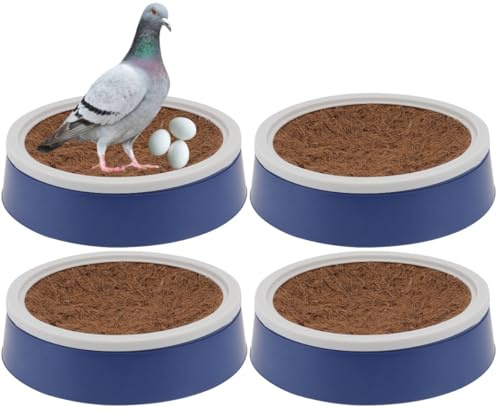 POPETPOP Bird Nest Bowls 4 Pack with Coconut Palm Mat - Plastic Breeding and Hatching Nest for Racing Pigeons Doves Quails Chicken - Bird Bed for Cage Pet Supplies