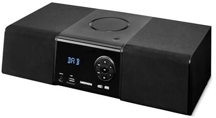 MEDION E64004 Micro Système Audio Compact (Dab+, Lecteur CD. PLL FM Radio, Bluetooth, Connexion USB, Sleeptimer, MP3, écran LCD avec Affichage 12/24 Heures)