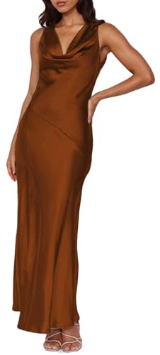 Robe longue formelle et élégante en satin à dos nu, sans manches, à col bénitier, pour invitée de mariage, fête, l’été