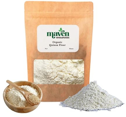 Maven Wholefoods Organic Quinoa Flour 1kg| High Fibre Baking Flour | Vegan | Protein Rich | GMO-Free | Certified Organic Whole Grain Flour | Ideal for Pancakes, Muffins & Flatbreads