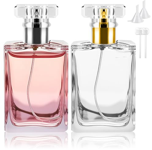 2Pcs 50ml Flacon Vaporisateur Verre, Vaporisateur Parfum vide Flacon Pulvérisateur Pour Voyages, vaporisateur Parfum Vide, flacon parfum vide,flacon Spray Vide Avec Entonnoirs,Presseur(doré & argent）