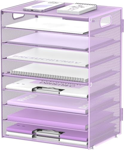 SUPTIDY 9-stöckiger Schreibtisch Organizer mit Griffen Papier-Briefablage Dokumentenablage Netz-Aktenhalter Büro Organizer Papiersortierer, Lila