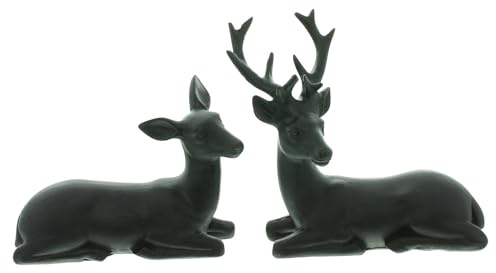 FRANK FLECHTWAREN Hirschpaar Black, Polyresin dle Dekofigur aus Polyresin, 13 x 10 cm und 14 x 14 cm