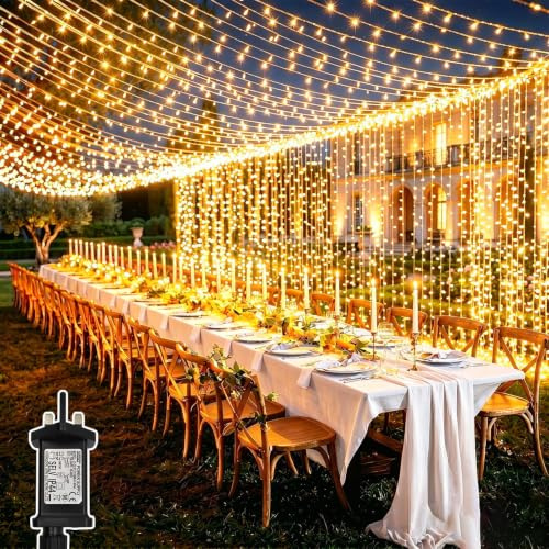 Dekofun 2 Pack 6M x 3M 600LED Plug in Curtain Fairy Lights Indoor Outdoor | With Timer & Connectable Design, Waterproof Waterfall Hanging Lights for Wall, Gazebo, Garden, Pergola, Patio Decorations