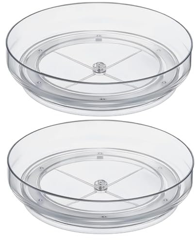 NBBENG 2 Pack Lazy Susan Turntable Cupboard Organiser, 360°Rotating Spice Racks for Kitchen Cabinet, Fridge and Pantry Organizer, 23.5 X 3.6cmClear Acrylic Revolving Condiment Holder﻿