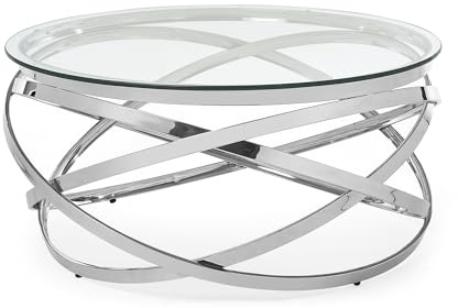Julian Bowen Vienna Coffee Table, Round Glass with Silver Legs - H42xW88cm | Modern Centre Table for Living Room, No Assembly Needed,