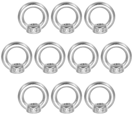 sourcing map M5 Lifting Eye Nut, 304 Stainless Steel Ring Shape Female Thread Nuts Fastener for Engineering Port Marine Fixing Silver, Pack of 10