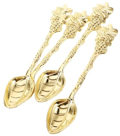 OKUMEYR 4stücke Dessertlöffel Goldfarben Hochglanzpoliert Vintage Teelöffel Mit Detailliertem Traubenmotiv Vielseitig Für Kaffee Tee Und Desserts Bei Teepartys Geeignet