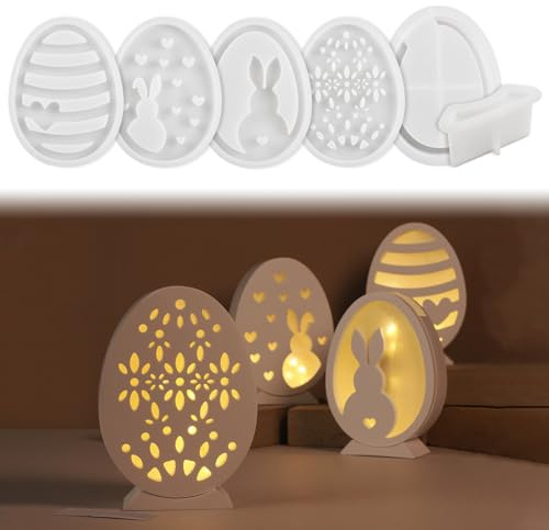 Skeadex Silikonformen Gießformen Ostern,6 Stück Silikonform Ostern Hase Silikon Gießform Ostern Silikonform Kerzenhalter Ostern Hase Gipsformen zum Gießen für DIY Ostern Handwork (01)