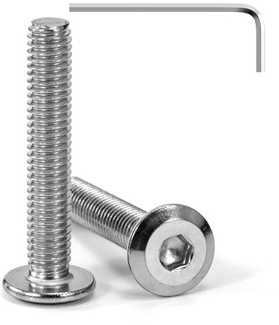 Tunejoy 20 Stück Flachkopfschrauben M6 x 35 mm Flachkopf Schrauben Edelstahl A2 V2A Möbelschrauben Innensechskant Vollgewinde mit Inbusschlüssel