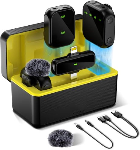 Micro Cravate sans Fil (2 TX + 1 RX + étui de Charge) pour Camera, iPhone, Android, PC, 2,4 Ghz Microphone Cravate，30 m Portée，36H Utilisation，Micro Lavalier pour Livestreaming Vlog-Noir