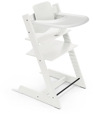 Stokke Tripp Trapp Hochstuhl (White) mit Stokke Tray (White) - ein verstellbares, ergonomisches und leicht zu reinigendes Babyset für Kinder im Alter von 6-36 Monaten