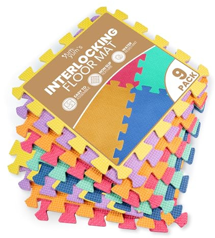 Yum Yum's 9 Pack of Multi Colour Baby Play Mat – 29x29cm EVA Foam Mats for Kids – Soft & Non Slip Interlocking Floor Mats – Waterproof 7mm Thick Foam Play Mat -Safe and Comfortable for Children