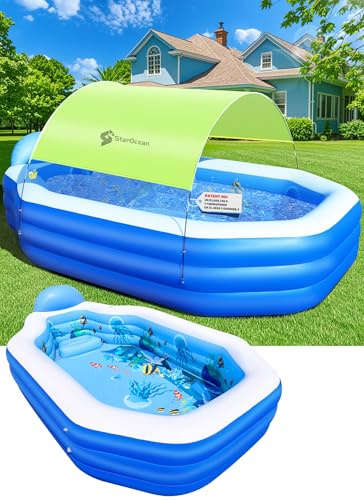Inflatable Pool with Canopy, Large Inflatable Swimming Pool for Adult, Blowup Pools with Seats,Backrest.Durable Thickened Inflatable Pools for Backyard,118x75x22-Green