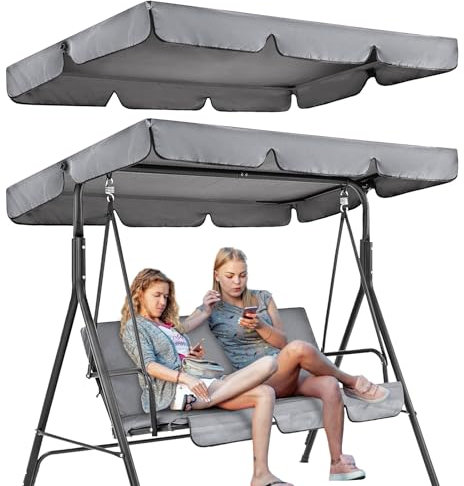 Audasi Toldo de balancín de jardín de 3 plazas, Impermeable, Columpio Jardin Toldo de Reemplazo Anti Viento 195*125cm Recambio Balancin Jardin Exterior Techo de Repuesto para balancín Exterior Swing