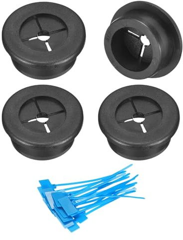 sourcing map 4Pcs Cable Cord Grommet, 1(25mm) Rubber Desk Grommets Wire Pass Through Hole Cover with Marked Cable Ties for Home Office Cable Wire Protection, Black