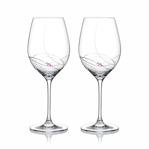 Brilant Vesna Rotweingläser - Elegantes Weingläser Set mit Eingravierten Feinen Linien und Premium Trio Kristalle, Luxus Geschenke für Frauen, Hochzeiten, & Feiern, EU handgefertigt - 2er Set, 470 ml
