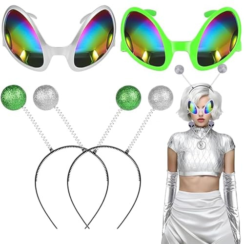 DabbOo 4 Piezas Gafas AlieníGenas De Moda Diadema Alien Niño Elfos Alienígena Disfraz Lentes Accesorios Fiesta Ideal para Fiestas Temáticas de Extraterrestres Fiestas de Cumpleaños Infantiles y Más