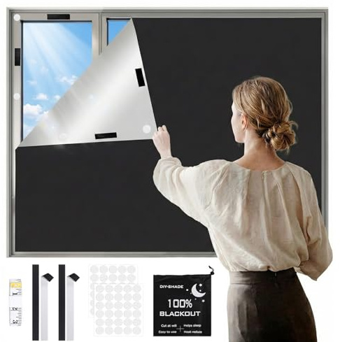 Blackout Blind 300 x 145 CM, Portable 100% Blackout Blind Curtain For Window - No Drill Stick On For Windows Cut any Size Shape, For Bedroom Nursery, Skylight, Travel, RV, Temporary Blackout Curtains