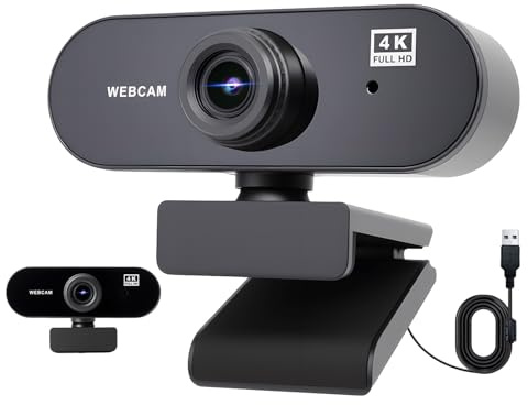 Webcam 4K Full HD 30FPS Caméra USB PC Grand Angle 80° avec Microphone, Réduction du Bruit, Correction D'exposition, Plug & Play, Webcam USB pour Windows/Linux/Zoom/Diffusion en Direct/Appels Vidéo
