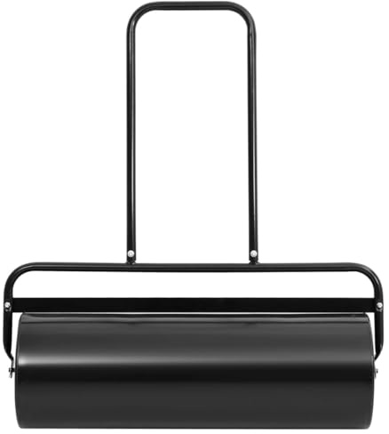 Rullo per prato da giardino, nero, ferro e acciaio, capacità 63 l, Ø 30 x 90 cm, rullo manuale per compattare il suolo, compensazione del prato, preparazione del letto di sementi e cura del prato