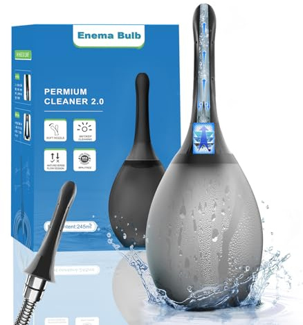 Enema Bulb Anal Douche Kit - with Shower Connect, Anti-Backflow Valve & 7-Hole Nozzle, Filter Attachment Included (Black)