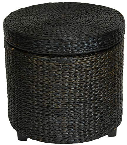 orientale mobili a basso prezzo più economico tavolino, 43,2 cm in giacinto d' acqua intrecciato in rattan stile rotondo con coperchio poggiapiedi, colore: Nero