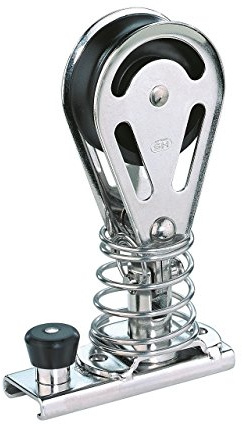 Schlitten für Schiene 20 x 3 mm - Block Gleitlager 12 mm (1 Rolle, Bügel), Feder, Lasche
