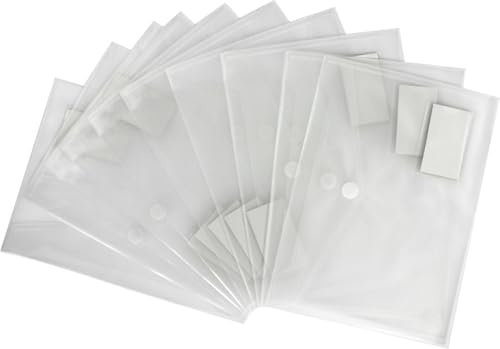 Dokumententasche A4 quer PP transparent natur Klett u. Visitenkarte 10Stk | 0,18 mm starke PP‑Folie, sichere Klettklappe, starke Klebefläche und separate Visitenkartentasche, neutral