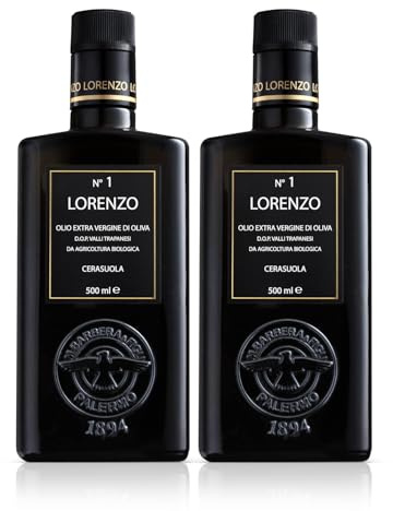 Barbera Lorenzo #1 Organic Extra Virgin Olive Oil PDO Valli Trapanesi, Fruity, Cold Extracted Authentic Sicilian Olive Oil, Fresh Harvest Imported From Italy 16.9 oz (Pack 2)