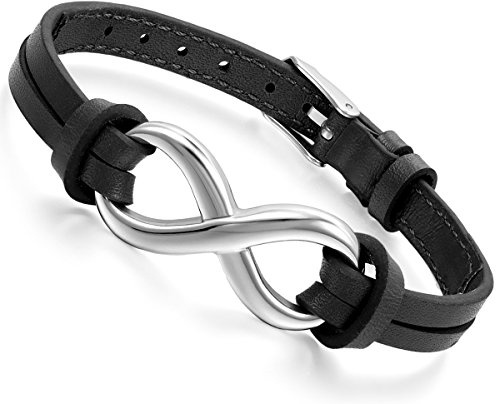 Flongo läderarmband män armband damarmband, rostfritt stål läder äkta läder armband armringar infinity tecken symbol justerbar lämplig 18 cm män, kvinnor, 230 mm, Läder, Utan sten
