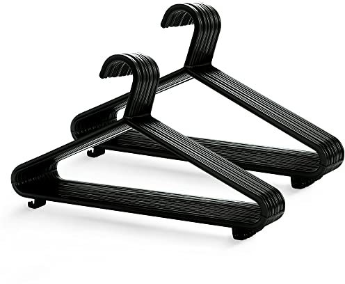 KEPLIN Kleiderbügel Kunststoff Schwarz - 25 Stück, Starke Kleiderbügel für Kleiderstangen und Kleiderschränke, Bügel mit Anzug-Hosen-Stange und Klammern, Platzsparend, 37,5 cm breit