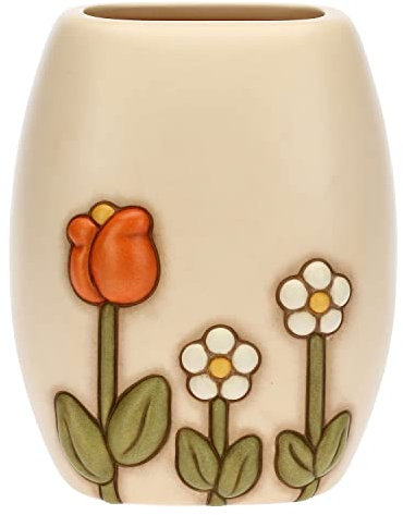 THUN, Vaso in Ceramica Decorata a Mano con Iconica Decorazione Floreale Thun, Versione Media, Linea happy Country, 15.6x12.2x19 cm h