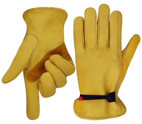 OLSON DEEPAK Leather Working Gloves for Gardening,Thornproof Gardening Gloves for Men and Women，Heavy Duty Leather Work Gloves Men (XL)
