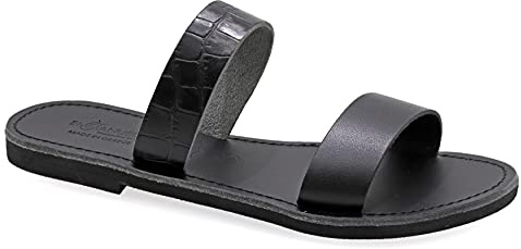 Emmanuela Sandalias planas de cuero griegas hechas a mano, zapatos de verano de calidad para mujer, estampado animal con textura de piel de cocodrilo, 40 EU