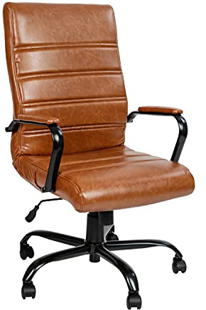 Flash Furniture Skrivbordsstol med hög rygg – brunt läder mjuk exekutiv svängbar kontorsstol med svart ram – svängbar armstol