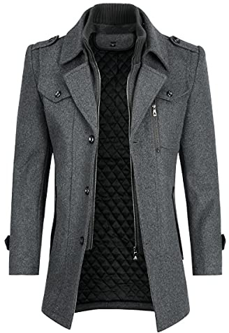 YOUTHUP Herren Wintermantel Wolle Kurz Winterjacke für Business Freizeit | Wollmantel, Regular Fit, Revers, Schulterklappe, Reißverschluss Knopfleiste, Mittellang, Dickes Futter, Warm