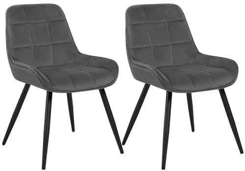 WOLTU Esszimmerstühle 2er Set, Polsterstuhl Samt, Küchenstuhl gepolstert, Akzentstuhl für Wohnzimmer Schlafzimmer Küche, ergonomischer Stuhl mit Rückenlehne, Dunkelgrau, BH331dgr-2