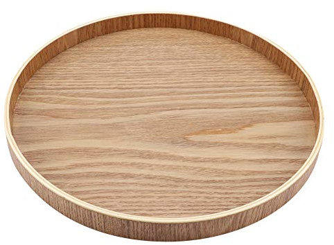 ANKROYU Rund Holz Tablett, Serviertablett für Kerze Kaffee Tee Snacks Obst, Leicht Dekoratives Tablett aus Holz, Tischtablett Essenstablett Frühstückstablett(27cm)