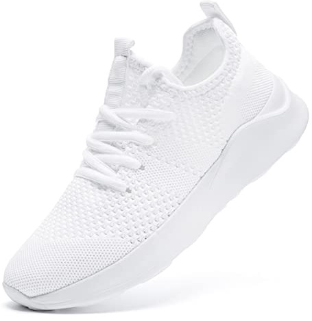 LANGFEUU Baskets pour Femmes Chaussures de Sport Chaussures de Course Tennis Chaussures de Marche en Plein air Antidérapantes Respirantes Légères Blanche EU 39