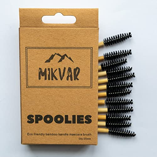 MIKVAR SPOOLIES 25PCS Eco Friendly Bamboo Mascara Spoolie Wand Brushes for Eyebrow or Eyelash, Cosmetic Makeup Applicator Cleaning Tools, Disposable Eyelash Brushes