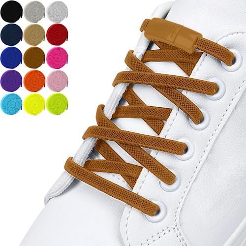 Cordones Elasticos Sin Atar - Cordones Ajustables Resistentes con Cierres Magneticos - Aptos en Zapatos y Zapatillas - Para Niños y Adultos (Marron)